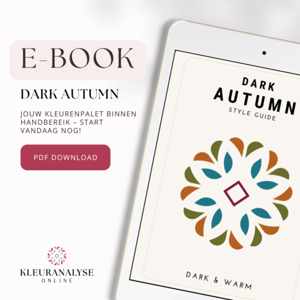 Cover van de Dark Autumn Style Guide e-book. Kleurenpalet en stijladvies voor Dark Autumn types. Verkrijgbaar als PDF-download.
