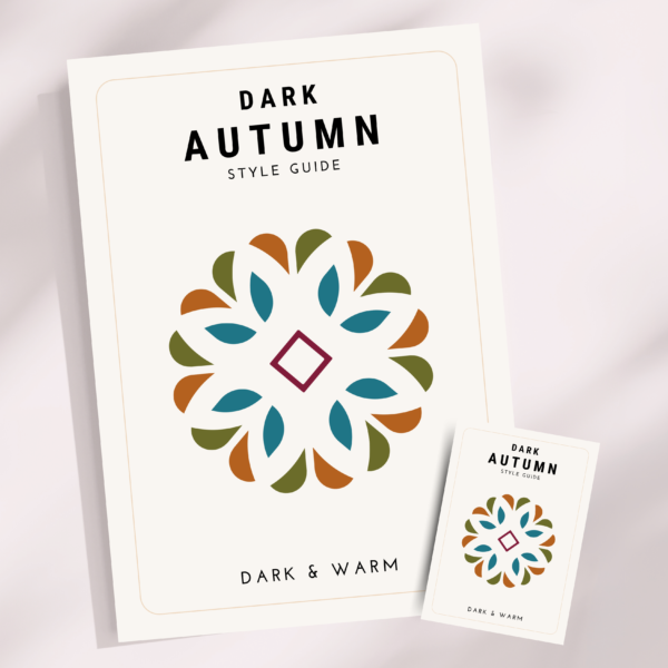 Dark Autumn Style Guide en Pocket Guide met een complete kleuranalyse en stylingadvies voor Dark Autumn types. Dit warme en diepe seizoenstype straalt in rijke, intense kleuren zoals chocoladebruin, diepgroen en okergeel. Ontdek hoe je de juiste kleding en make-up kiest om je warme uitstraling te versterken.