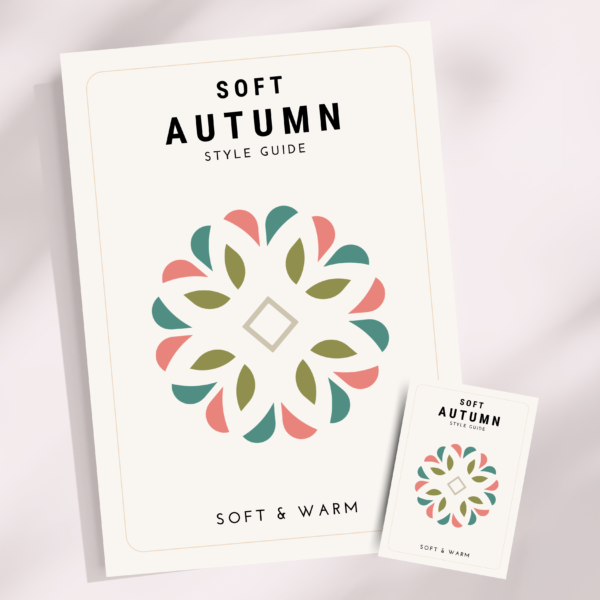 Soft Autumn Style Guide en Pocket Guide met uitgebreide kleuranalyse en stylingtips voor Soft Autumn types. Dit seizoenstype wordt gekenmerkt door warme, gedempte tinten zoals taupe, olijfgroen en zalmroze. De gids biedt advies over kledingcombinaties, make-upkleuren en accessoires die passen bij een Soft Autumn kleurtype.