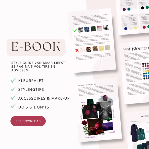 Dark Winter style guide preview. Bevat een koel en krachtig kleurenpalet, kledinginspiratie en accessoires voor dit diepe kleurtype.