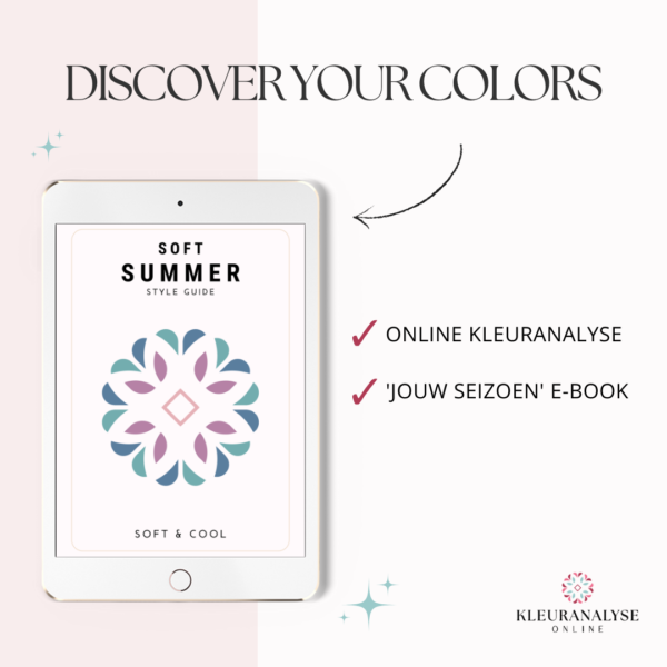 Discover your colors pakket met een persoonlijke kleurenanalyse en een e-book style guide. Bevat mode- en make-upadvies.
