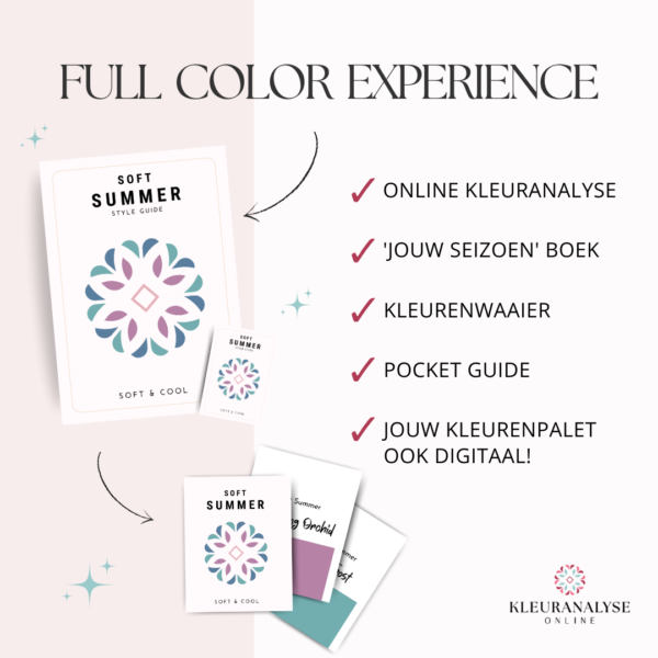 Full Color Experience: online kleuranalyse met een kleurenwaaier, pocket guide en style guide voor een complete look.