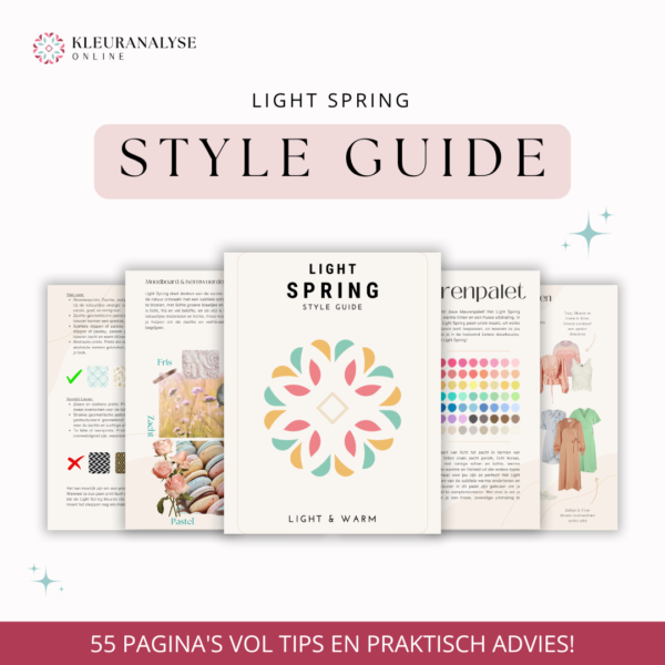 Light Spring style guide met een warm en licht kleurenpalet. Bevat kledinginspiratie en tips voor een harmonieuze, frisse look.