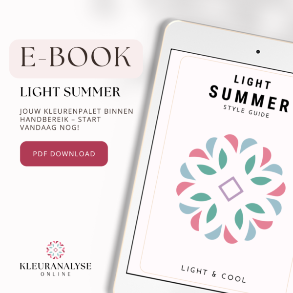 Light Summer e-book met stijladvies, een pastel kleurenpalet en make-up tips voor Light Summer types. Download als PDF.