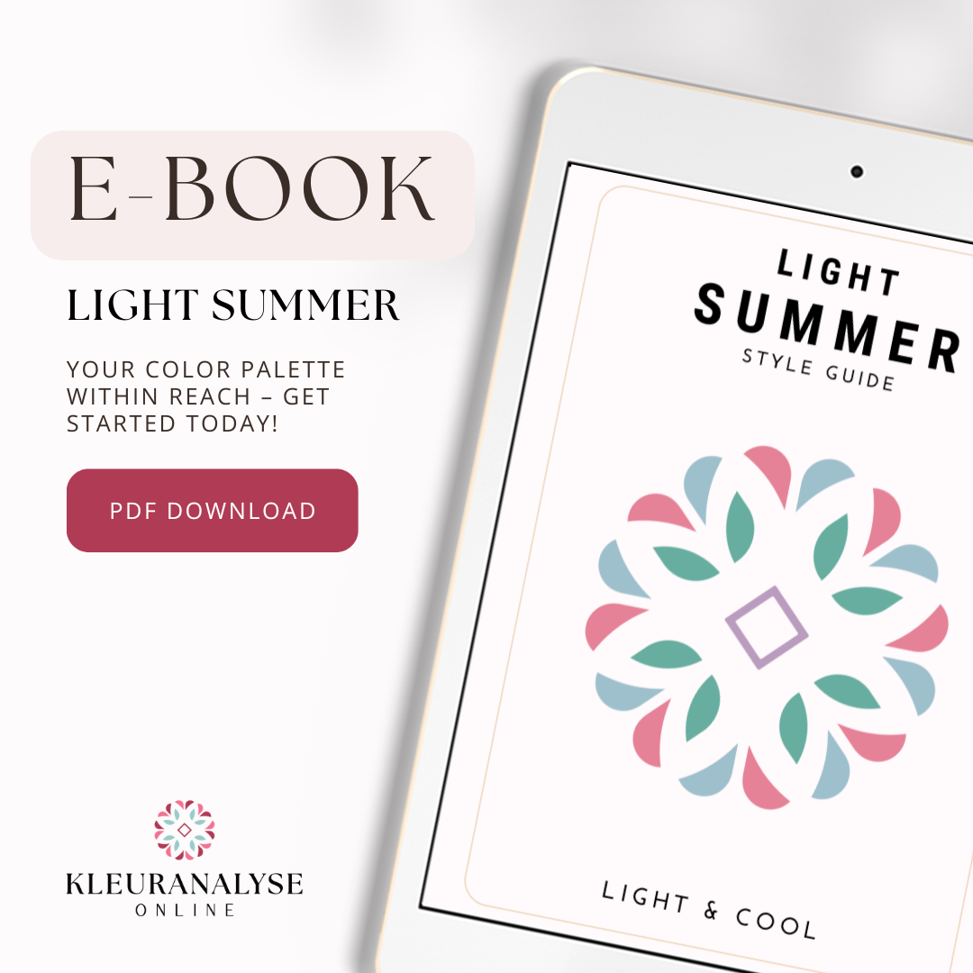 Light Summer e-book with style advice, a pastel color palette, and makeup tips for Light Summer types. Download as PDF.
