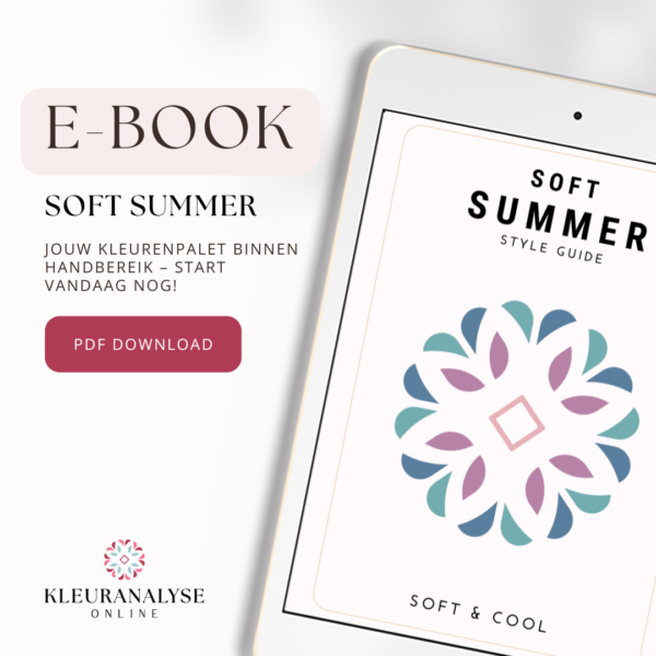 Soft Summer e-book met een gedetailleerd kleurenpalet, kledingadvies en tips voor accessoires die flatterend zijn voor Soft Summer types.