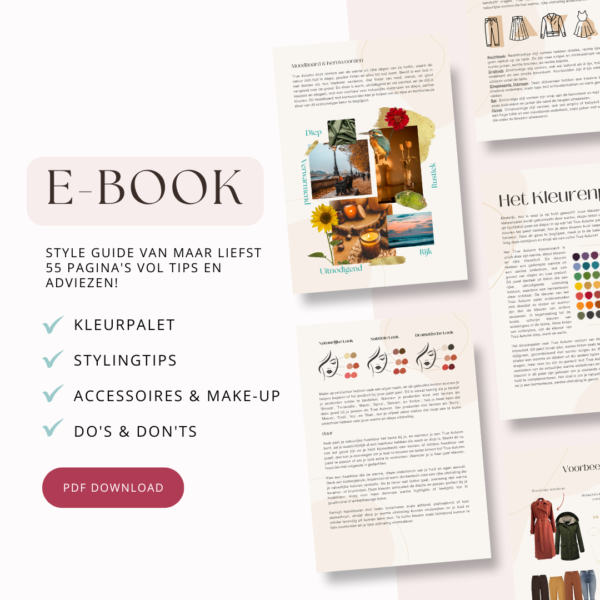 Voorbeeldpagina’s uit de True Autumn style guide. Ontdek warme, diepe kleuren, stijladvies en make-up tips voor dit herfsttype.