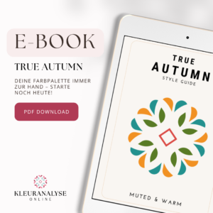 E-Book True Autumn mit einer Farbpalette und Stilberatung. Enthält Mode- und Make-up-Inspirationen für einen warmen und gedämpften Look. 