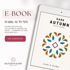 Couverture de l'e-book Dark Autumn Style Guide. Palette de couleurs et conseils de style pour les types Dark Autumn. Disponible en téléchargement au format PDF.  