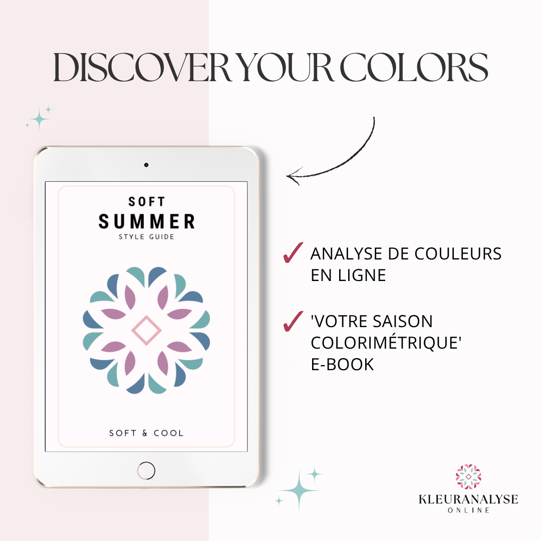 Pack Discover Your Colors comprenant une analyse de colorimétrie personnelle et un guide de style sous forme d’e-book. Inclut des conseils mode et maquillage.