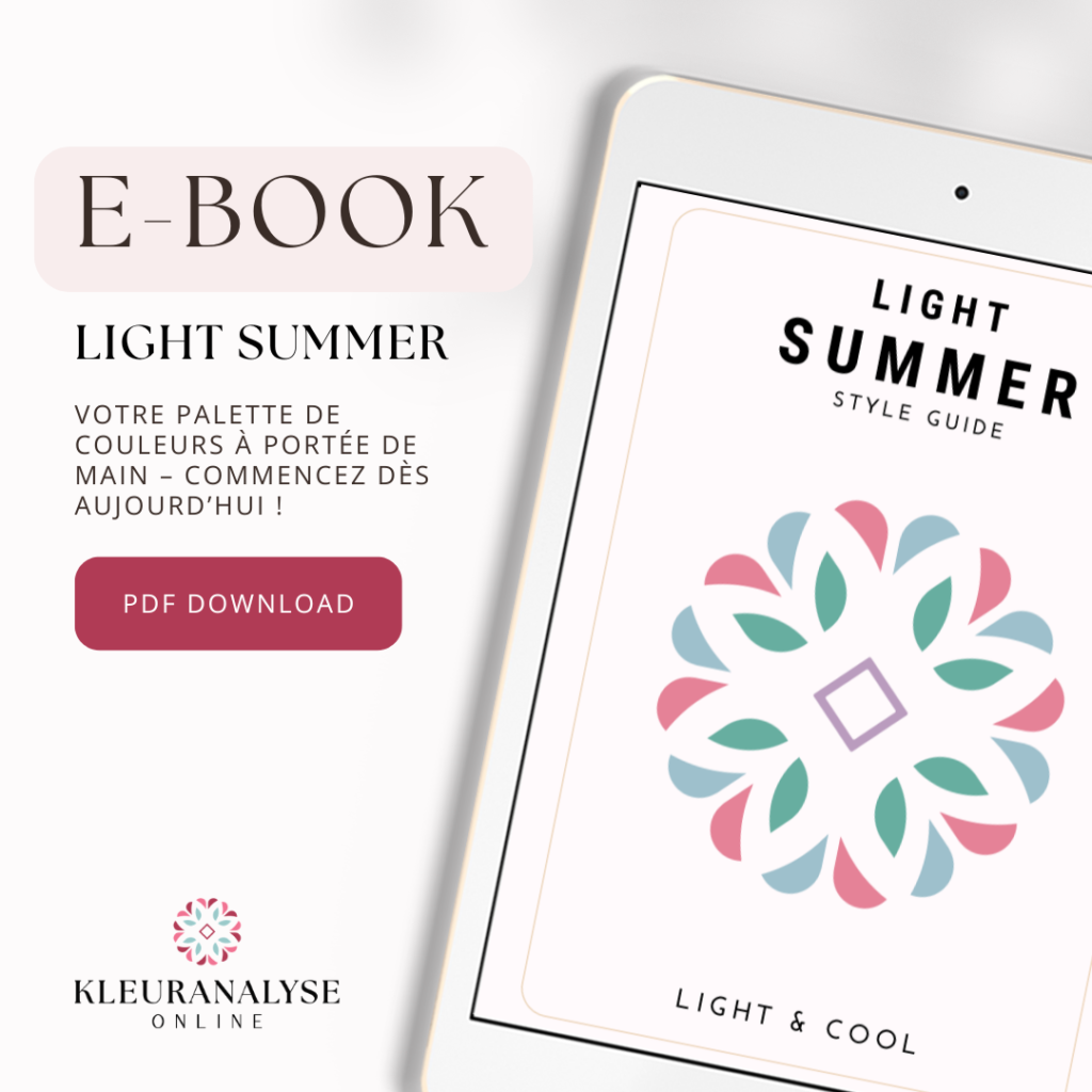 E-book Été Clair avec conseils de style, palette de couleurs pastel et astuces maquillage pour les types Été Clair. Téléchargement PDF. 