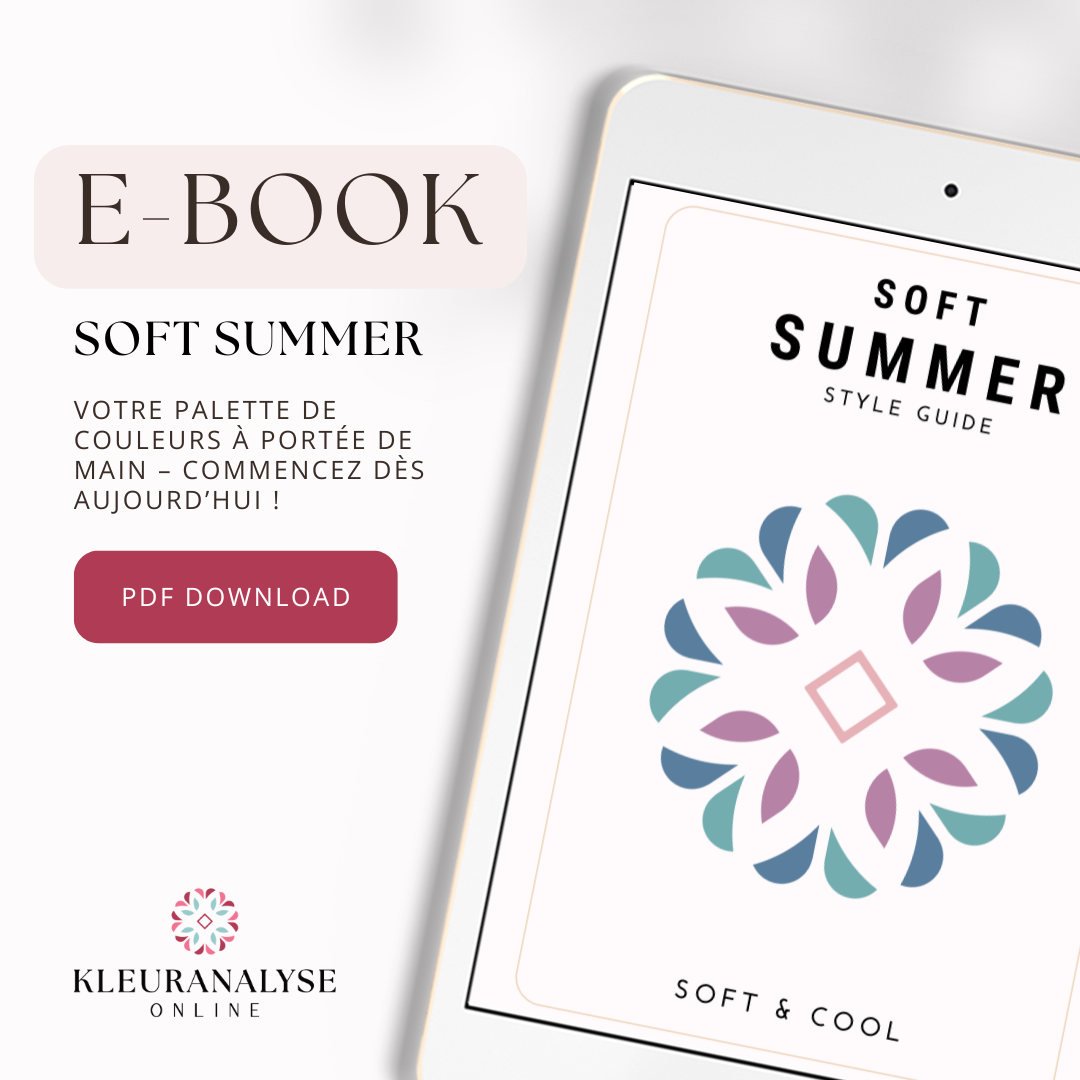 E-book Été Doux avec une palette de couleurs détaillée, des conseils vestimentaires et des astuces pour des accessoires qui mettent en valeur les types Été Doux.