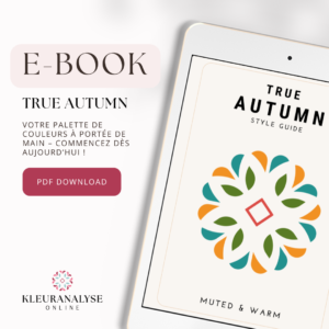 E-book True Autumn proposant une palette de couleurs et des conseils de style. Il contient des idées de mode et de maquillage pour un look chaleureux et sobre. 